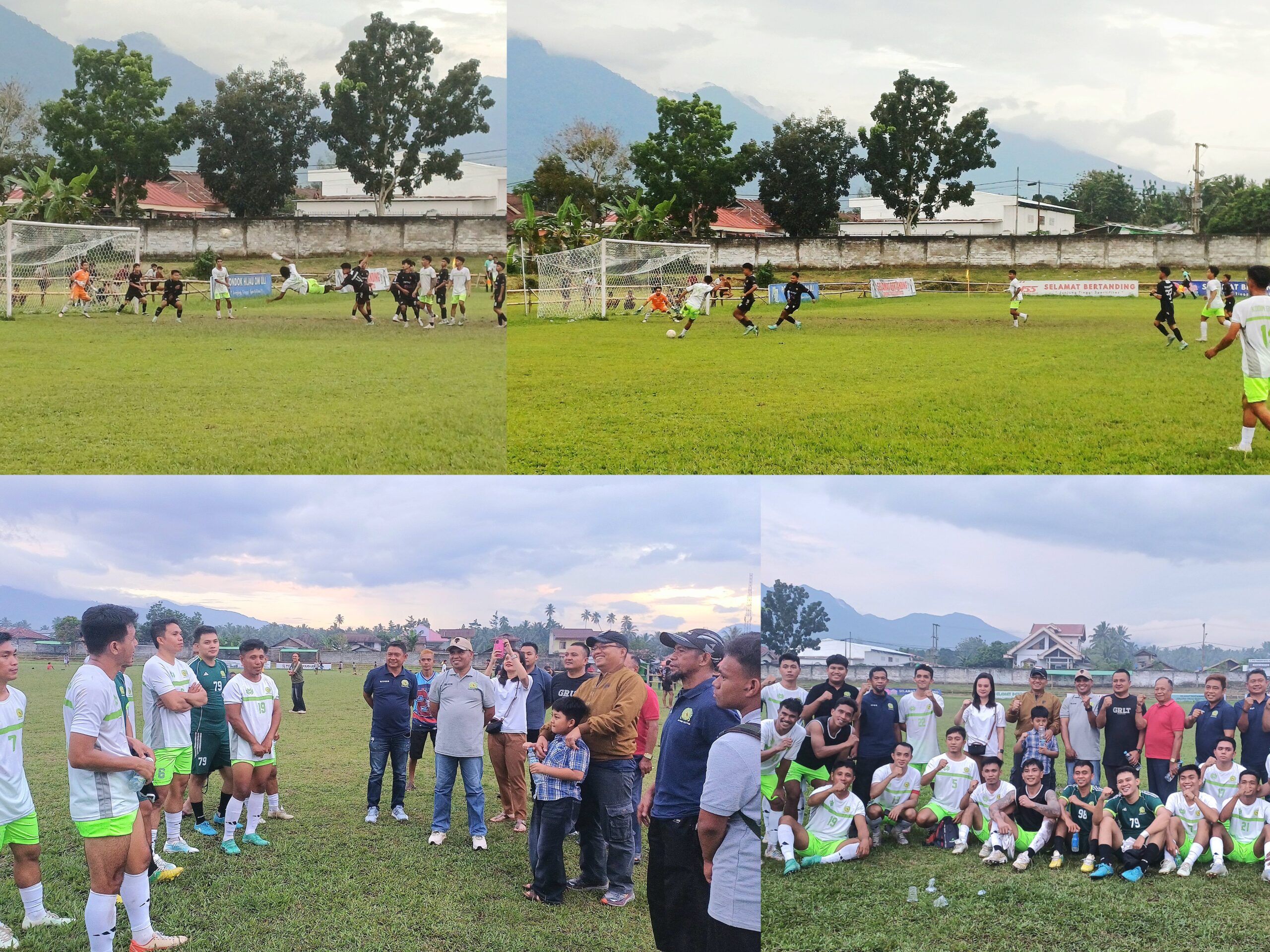 Kolase Foto:Pertandingan Antar Amkei Kodim 1303/BM Melawan Academy Sinindian dan Dandim Bolmong Berfoto Bersama Pemain.(Foto:Juandri)