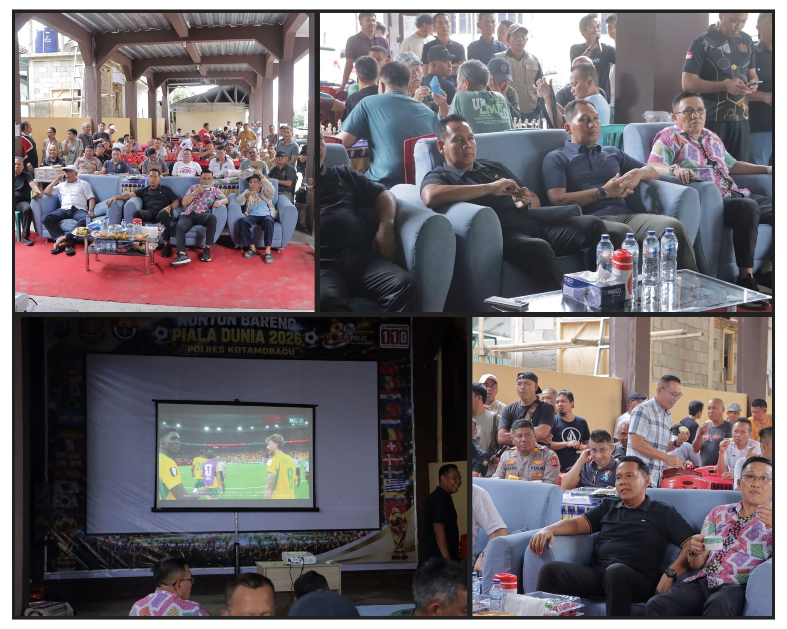 Kapolres Irwanto Bersama Wakapolres Romel Pontoh ,Dandim Bolmong serta Jajaran Personel Polres Kotamobagu dan Masyarakat Nonton Bareng Piala Dunia.(Dok)