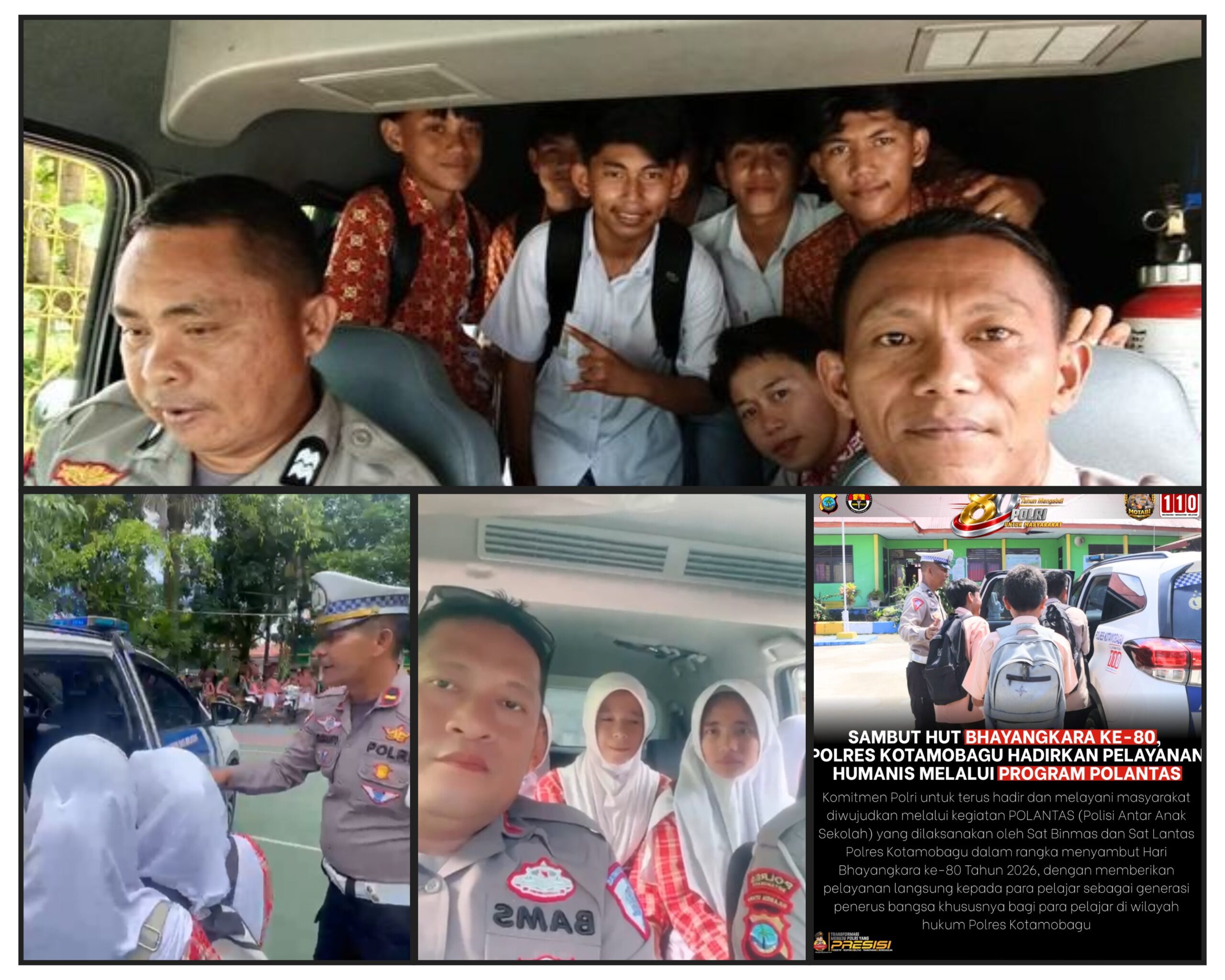 Nampak Anggota Sat Lantas Polres Kotamobagu Saat Mengantarkan Anak Sekolah Ke Rumah Mereka Masing-Masing.(foto.dok)