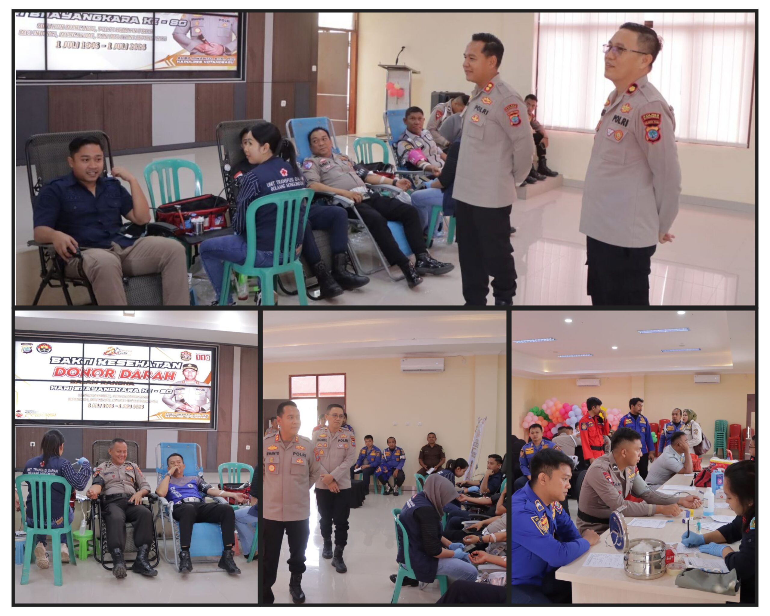 Nampak Kapolres Irwanto dan Wakapolres Romel Pontoh Meninjau Aksi Kemanusiaan Donor Darah Dalam Rangka Hari Bhayangkara ke-80.(Foto:Dok)