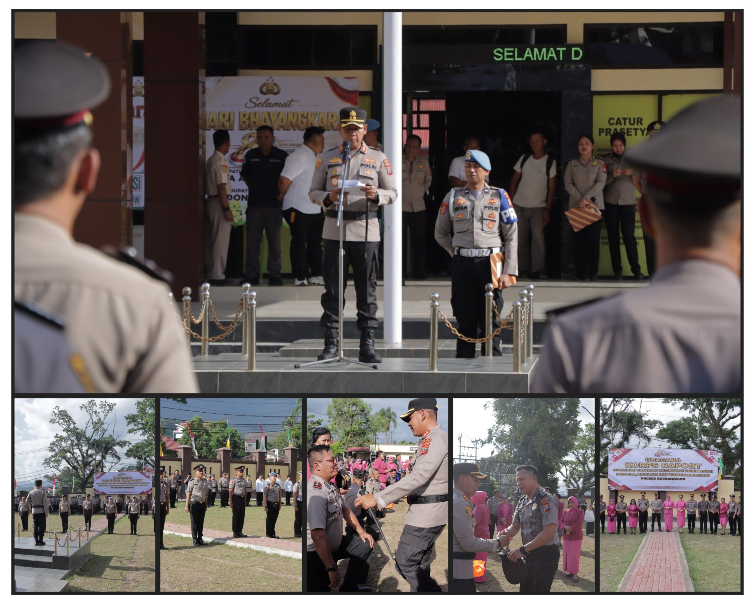 Kapolres AKBP Irwanto S.I.K M.H Pimpin Upacara Korps Raport Kenaikan Pangkat Setingkat Lebih Tinggi Bagi 59 Personel Baik Personel Polres Kotamobagu dan Sat Brimob Polda Sulawesi Utara Batalyon B Inuai.(Foto:Dok)
