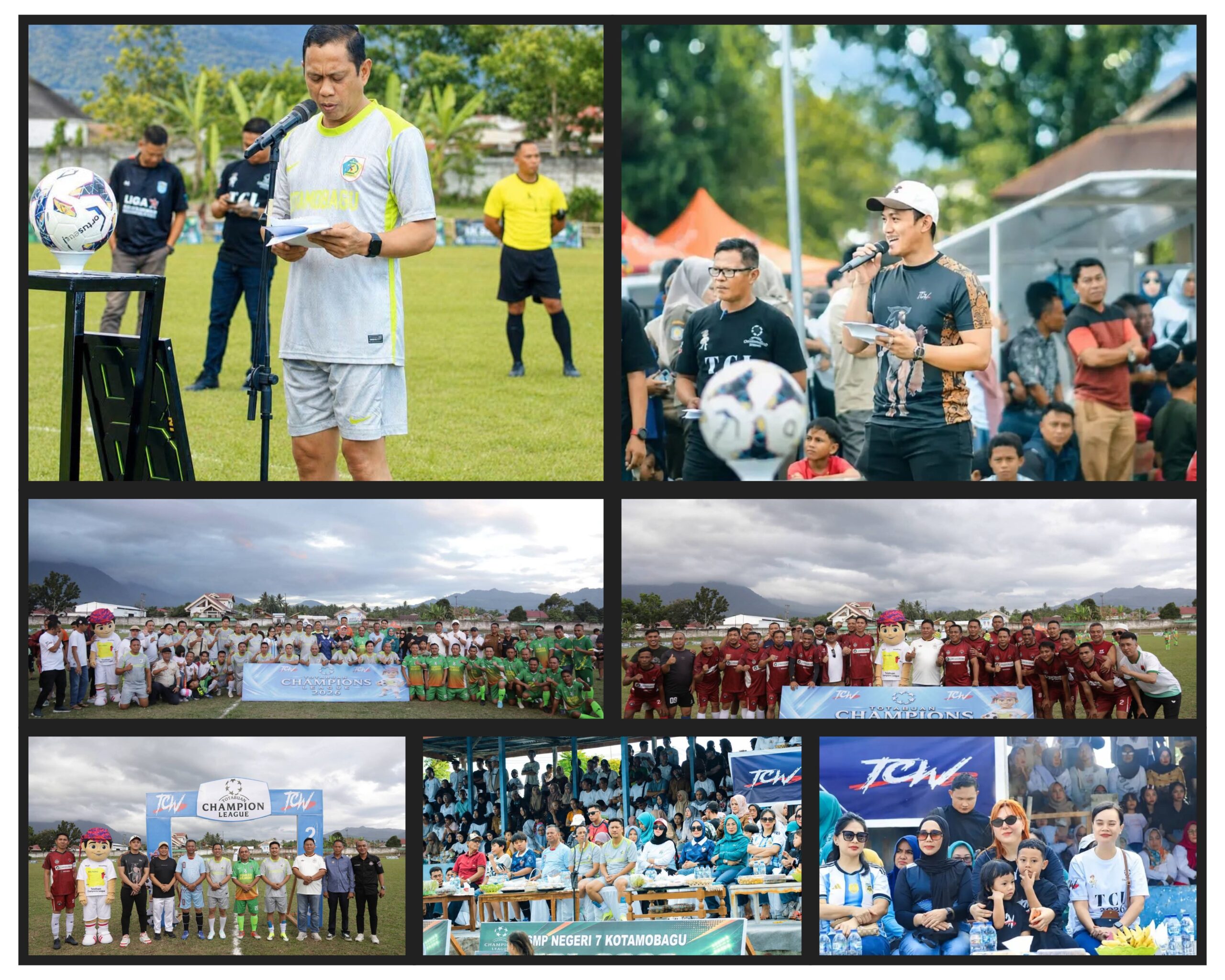 Nampak di Kolase Foto, Walikota Kotamobagu, Weny Gaib Saat Membuka Turnamen Champions League Tahun 2026 dan Foto Bersama 4 Kepala Daerah Di BMR Serta Foto Tim Dari Pemkab Bolmong, Pemkot Kotamobagu, Pemda Boltim Serta Pemda Bolsel.(Foto:Dok)