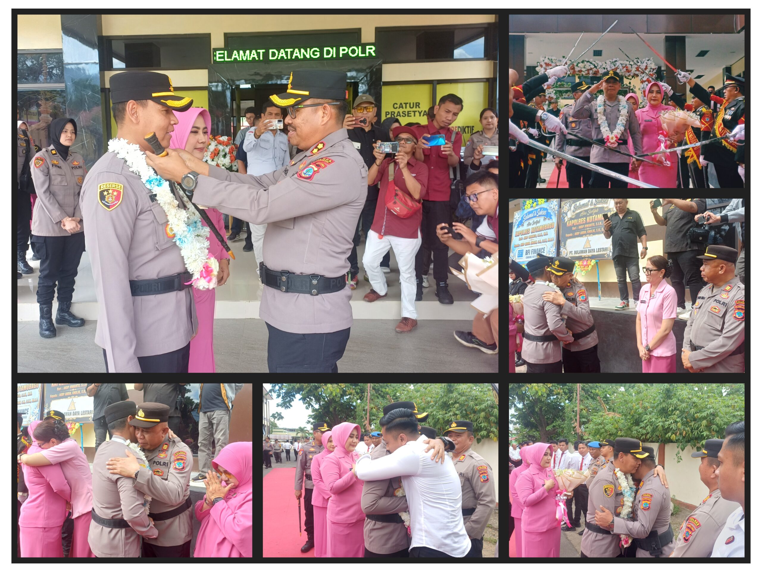 Nampak Kapolres Kotamobagu AKBP Abdul Kholik Melepaskan AKBP Irwanto, Disisi Lain AKBP Irwanto Bersalaman Dengan Para PJU Polres Kotamobagu.(Foto:Dok)