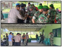 Bukti Nyata TNI-Polri Solid Melayani Masyarakat, Kapolsek Lolayan Bersama Anggotanya Datangi Koramil