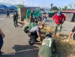Menciptakan Lingkungan Yang Bersih, Polsek Kotamobagu Utara dan Koramil 1303-02/Passi Kerja Bakti Bersama