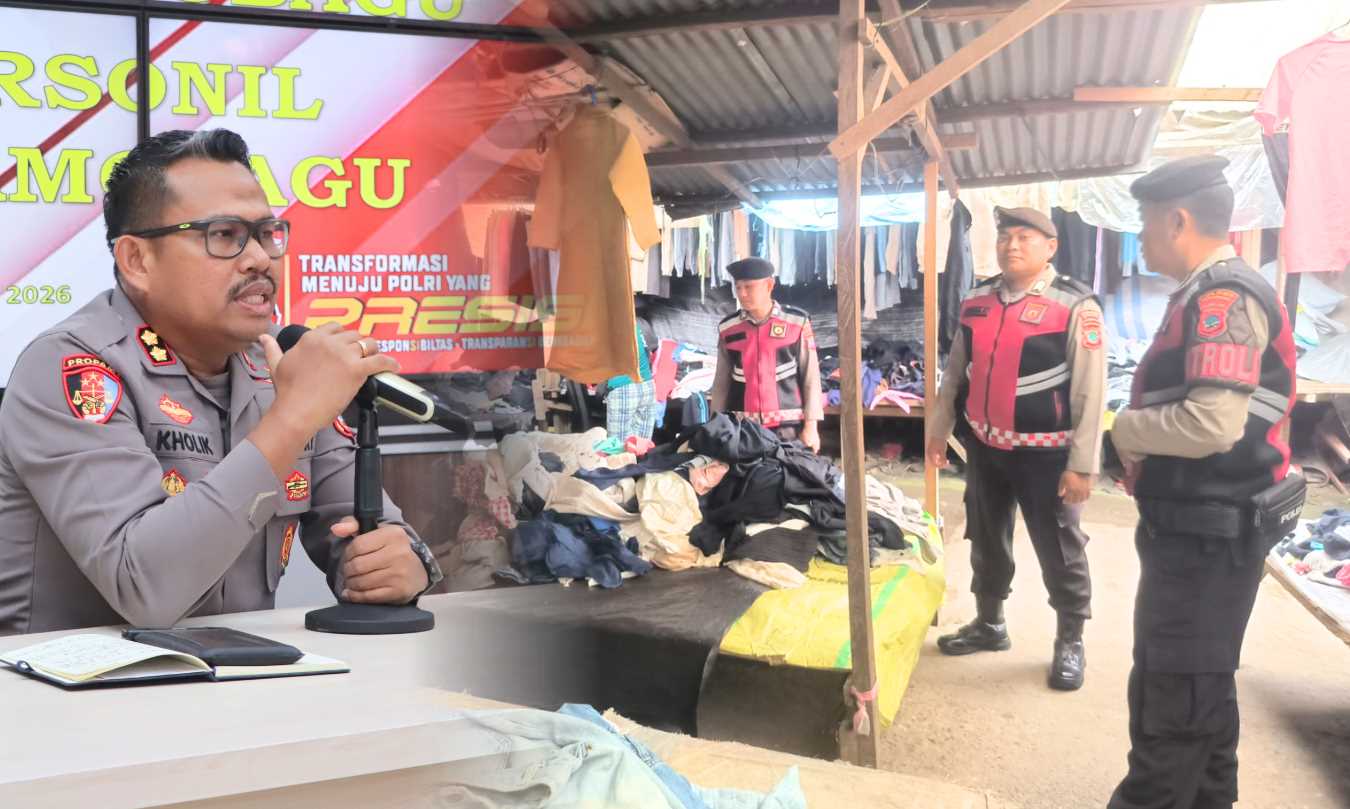 Kolase foto: Kapolres Kotamobagu AKBP Abdul Kholik dan Nampak Tim Pantera Polres Kotamobagu Saat Patroli di Pasar 23 Maret Kotamobagu.( Foto: Humas Polres)