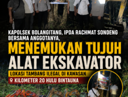 Polsek Bolangitang Temukan Tujuh Alat Ekskavator Dilokasi Aktiftas Tambang Ilegal di Kawasan Kilometer 20 Hulu Bintauna