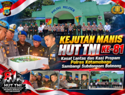 Kejutan Manis HUT TNI ke-81, Kasat Lantas dan Kasi Propam Polres Kotamobagu Sambangi Subdenpom Bolmong